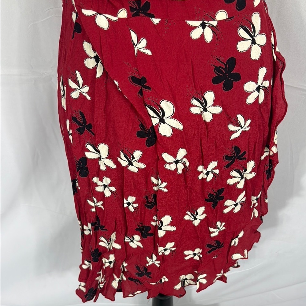 Pink Wheels Red Floral Wrap Dress Size M Made in USA - Picture 5 of 9